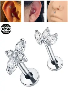 1pc Titanium Ear Tragus Earring Stud, Internally Threaded 3 Marquise Cz Flower, Cartilage Helix Labret Lip Piercing Jewelry 16g 18g