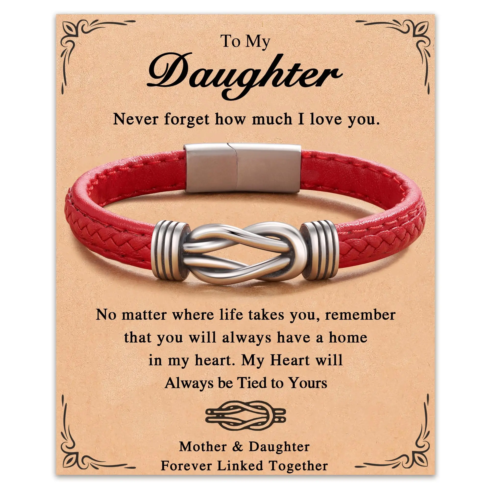 Forever Linked Together Leather Bracelet for Daughter Granddaughter Niece Birthday Thanksgiving Day Christmas Valentine's Day Mothers Day Gifts for Her