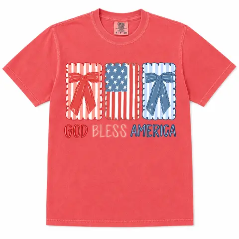 God Bless America Shirt, Patriotic Coquette Bow Tee, 4th Of July Comfort Colors Shirt