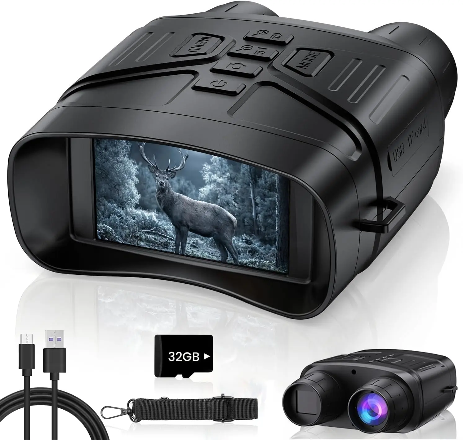 4K Night Vision Goggles for Adults, Rechargeable Infrared Binoculars with 3-Inch Screen, 5000mAh Battery, 32GB Card & 7-Level IR
