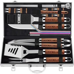25 count Extra Thick BBQ Grill Accessories, Fathers Day Grilling Gifts Set for Men Dad, Heavy Duty Grill Tools Utensils Kit with Spatula, Tongs in  Case for Birthday Brown