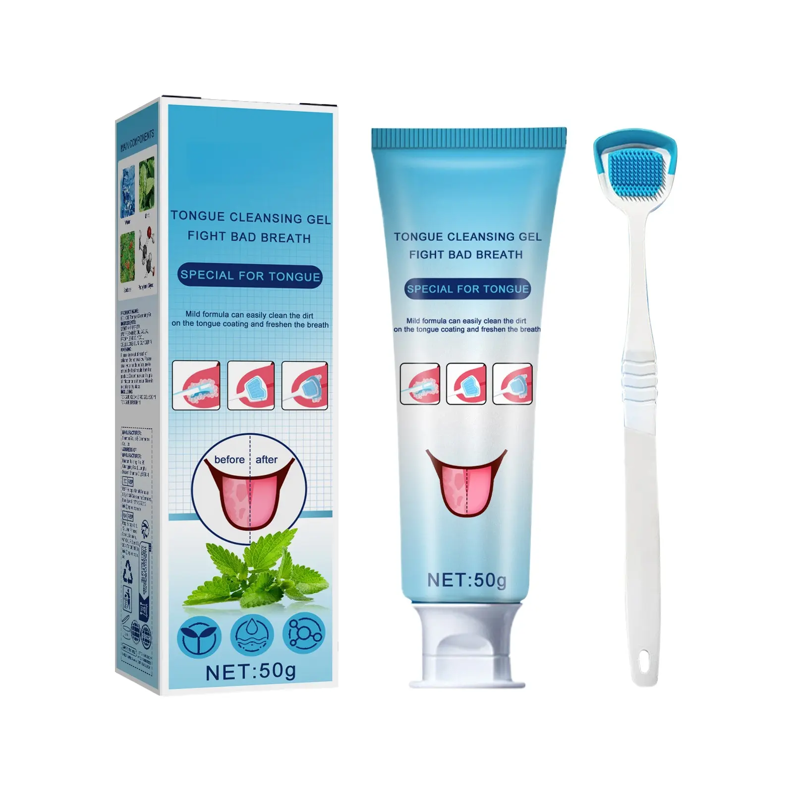 Tongue Cleaning Gel with Brush Tongue, 1 Box Tongue Coating Cleaning Gel with Tongue Brush, Oral Care Product for Freshing Breath, Daily Oral Care Product for Adults  Cleaning Oral Care Clear Oral Odor Fresh Breath Cleansing Cleanser