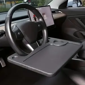 2 pieces of car steering wheel tray tables, desktop storage racks including a laptop tray and cup holder Constructed with ABS material, Suitable for various vehicle types, such as sedans, trucks, Car Dining Tray