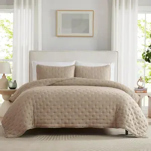Beige Cloud  Size Quilt Set, Tan Lightweight Farmhouse Bedspread, Rustic Country Coverlet, Taupe Camel Soft Bedding, Thin Comforter for  Season - 2 count, 68x90 inches