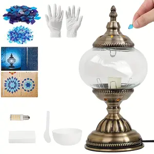 Türkiye Morocco Mosaic table lamp, handmade glass bedside night lamp, includes three color adjustable bulbs, metal base, very suitable for bedroom and living room decoration, desk, bedside lamp, ambiance lamp, romantic Valentine's Day gift, first choice.