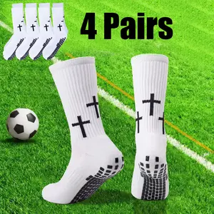 4 Pairs Cross Grip Soccer Socks for US 6-13Anti-Slip Christian Socks with Jesus SportsSock for Training Gripper Socks FootballAccessory Faith Inspired Design