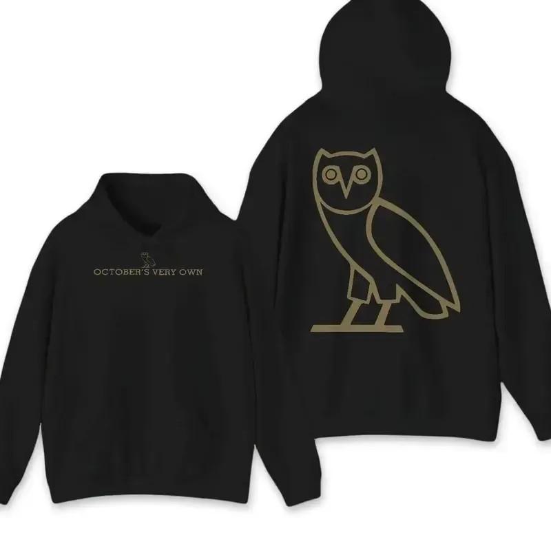 OVO Owl Hoodie, Minimalist Gold Owl Graphic Sweatshirt, Streetwear Black Pullover, Stylish Urban Hoodie for Trendy Men and Women