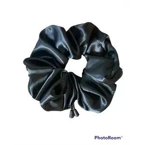 Jumbo Black Satin Adjustable Scrunchie