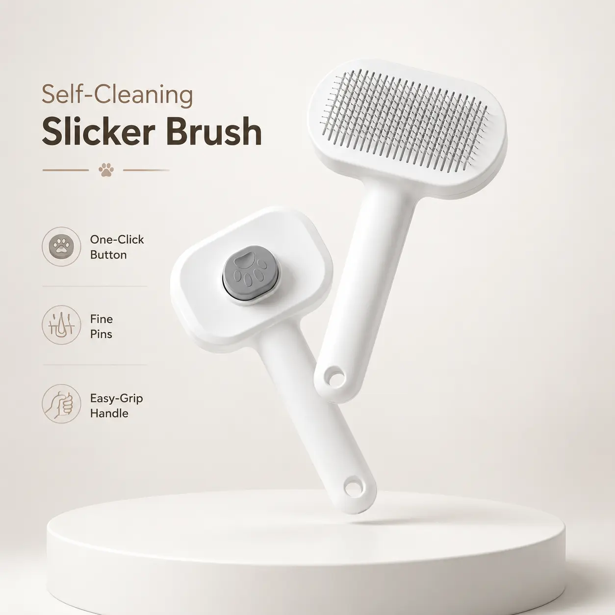 Self-Cleaning Pet Slicker Brush for Cats & Dogs - 1-Click Hair Removal Grooming Brush with Gentle Pins