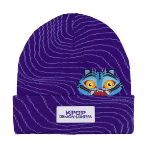 K-Pop Demon Hunters Beanie Peek A Boo Derpy Tiger Design Knit Cuffed Hat Adult OSFM