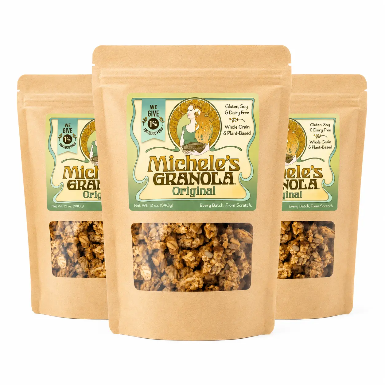 Michele's Original Certified Organic Granola - Oats & Seeds, Vanilla Sweet, Toasted Coconut Muesli & Granola, Milk-Paired Breakfast Cereal, 3-Pack, 12 oz