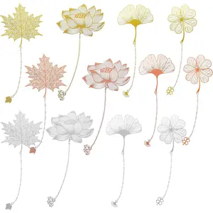 12 count Metal Bookmarks with Chain for Women Metal Leaf Bookmark for Book Lovers Writers Readers  Teens Adults   and Rose (Chain Style)