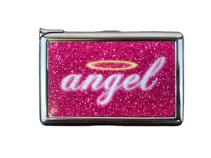 Pink Girly y2k Glitter Angel Design Metal Case with Built in Lighter