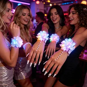 8pcs White Glowing Women's Floral Bracelets with Colorful Light for Weddings Parties Cosplay Photography Concerts Festive Gifts Role-Play Plastic Lighted Themed Events