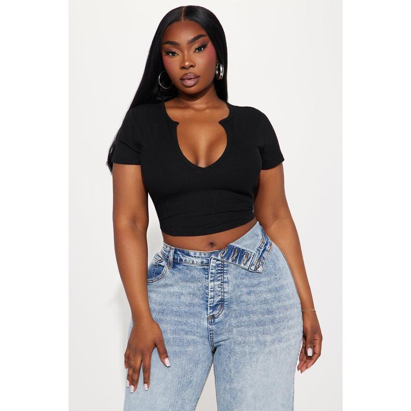Valentina Plunge Crop Top - Black