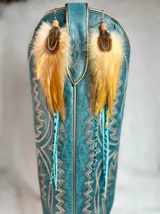 The Wyoming – Brown Feather Pheasant and Turquoise Earrings 8 Inch