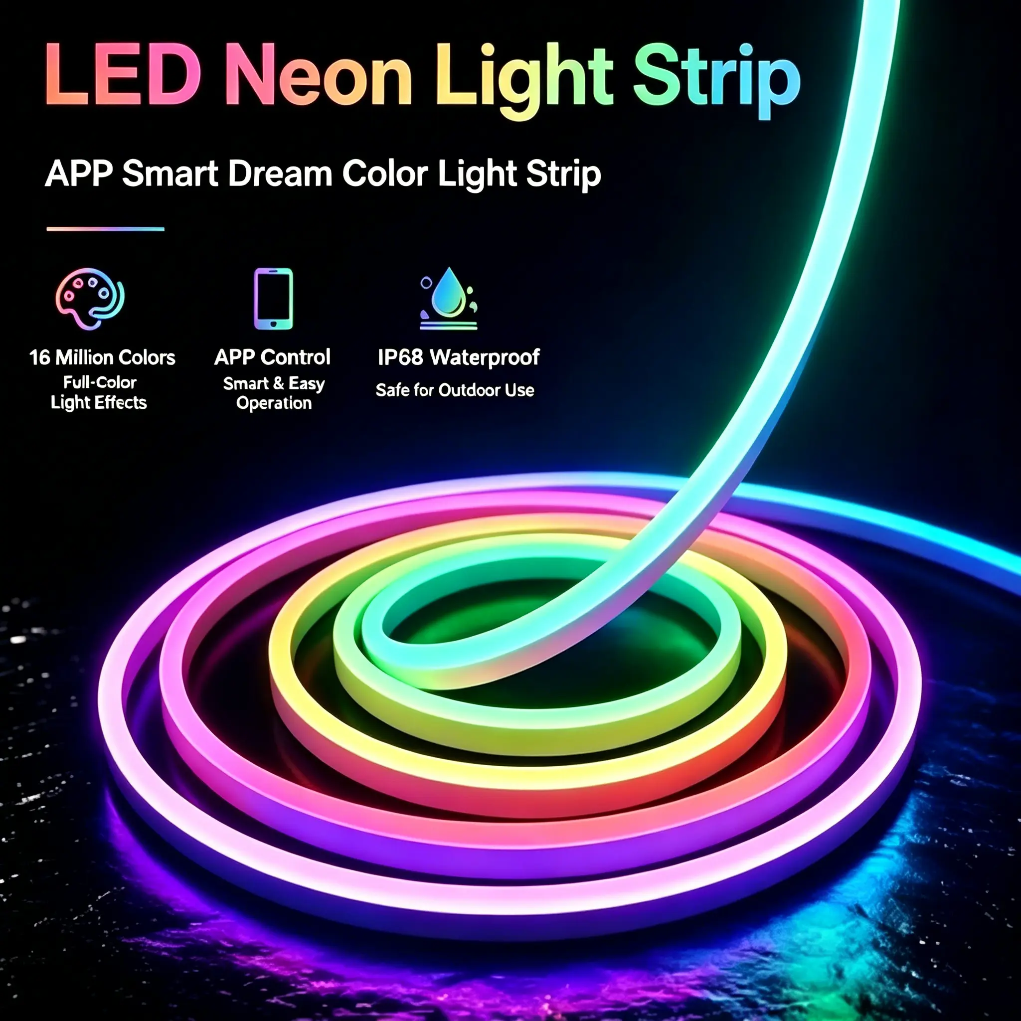 5V USB RGB Silicone Neon LED Strip Lights for Car Decor - App & 3-Key Controller, Music Sync Color-Changing Flexible Rope, DIY Custom Lighting for Bedroom, 1/2/3/5M, Led Lights, Rgb Ambient Lighting, Smart Rgb Led