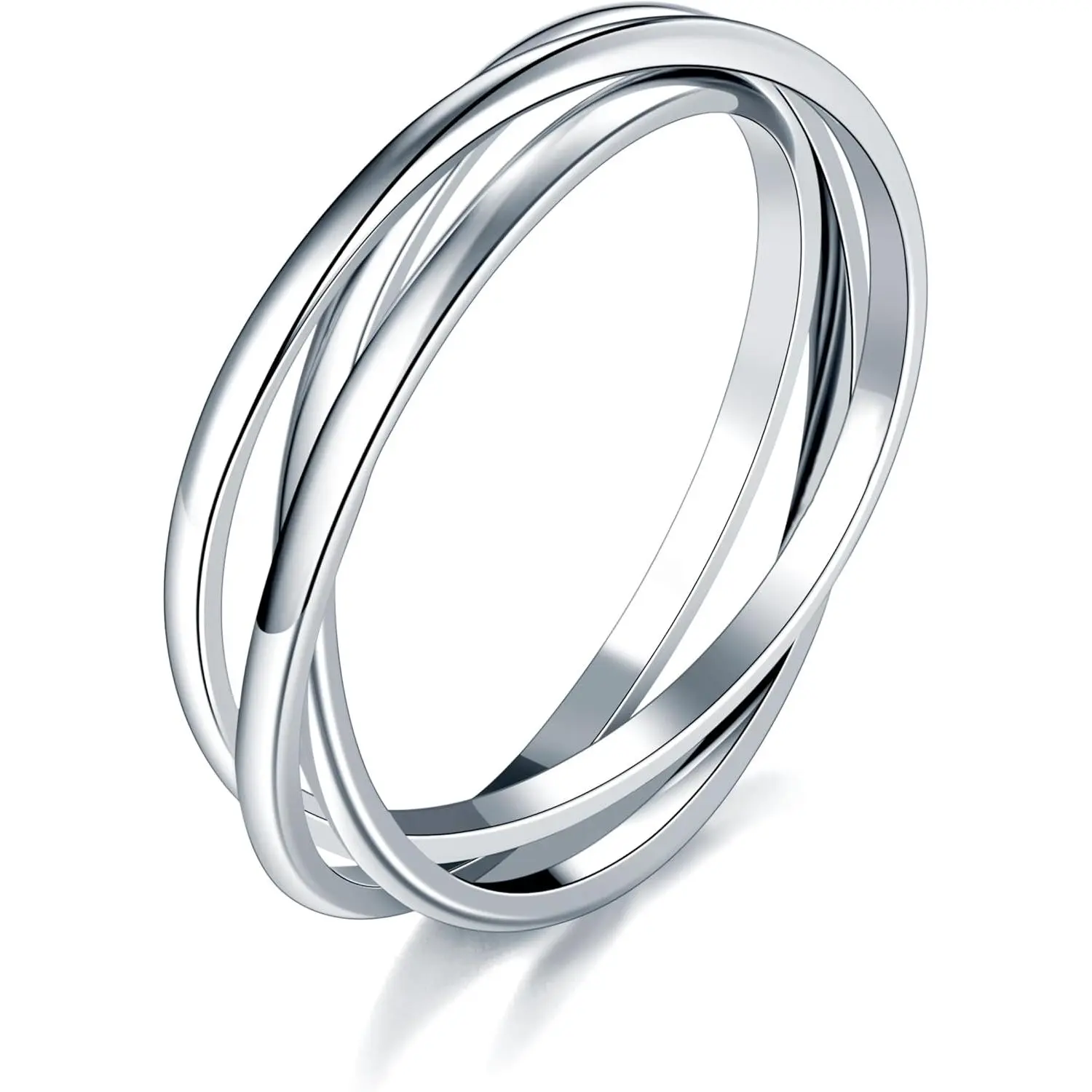 Waterproof No Tarnish Rings|14K Gold/White Gold Plated| Fidget Stacking Anxiety Interlocking Triple Row| Silver/Gold Rings for Women- 2mm 3mm Band Sizes 4-12