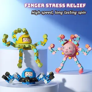 5pcs Deformable Stackable Mechanical Fingertip Glowing Gyro, Age 3+ Children's Finger Spinning Item with Cute Faces, Stress Relief Fidget Tool