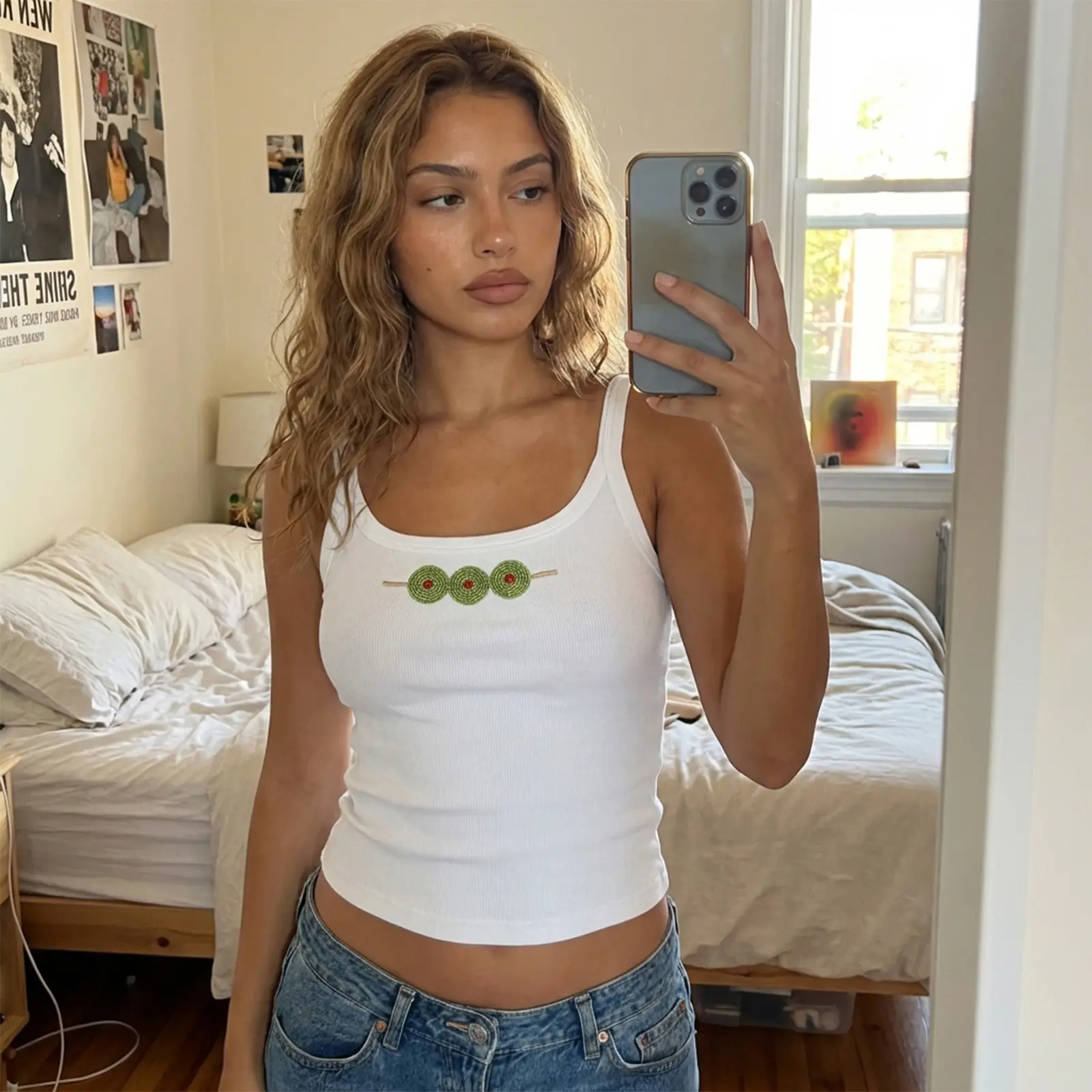Women's Summer Embroidery Camisoles Sleeveless U NeckFit Cami Tank Tops for Beach Womenswear