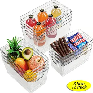 TAYTUU 6/12 Pack Clear Acrylic Plastic Bins, 3 Sizes Pantry Storage Bins with Handles, Clear Storage Containers for Kitchen,Freezer,Cabinet,Closet, Multi-Use Organizer Bins Bathroom Under Sink Storage Dustproof Stackable