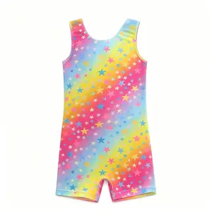 Kids Sleeveless All-Over Print Bodysuit, Girls' Athletic Leotard for Dance, Gym & Cycling, Multi-Color Options