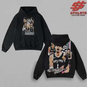 Wemby #1 Washed Tee Hoodie Sweatshirt – Spurs Game Day Outfit, Gift for Him