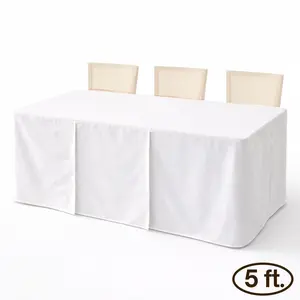 5ft Premium Fitted Tablecloth for 60" x 30" Rectangular Table - Wedding/Banquet/Trade Show - Polyester Cloth Fabric Cover - Off White