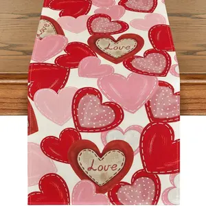 JIT，1PC，Heart Valentine's Day Kitchen Table Runner, Romantic Home Decor for Family Gatherings, Perfect for Valentine's Day Celebrations, Love, Heart Pattern