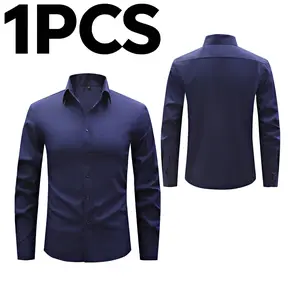 Single piece pack, men’s lightweight summer business casual shirt — wrinkle-resistant, no ironing needed, breathable and easy to care for, classic collar and long sleeves, perfect for office wear or everyday casual outfits,Fathersdaygift