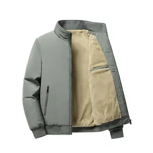 Warm Stand Collar Fleece Jacket, Men's Casual Comfortable Solid Color Zip Up Coat/ Outwear For Fall Winter