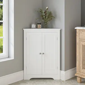 Corner Cabinet with 2 Doors and Adjustable Shelves, Freestanding Narrow Cabinet Organizer, Corner Storage Cabinets for Bathroom, Kitchen, Living Room, or Bedroom, White