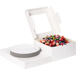 20 Set Cake Boxes, 10x10x5 Inches Tall White Square Bakery Boxes with Cake Boards Cajas Pasteles for Cakes, Valentine's Day, Mother's Day, Birthday, Wedding, Party