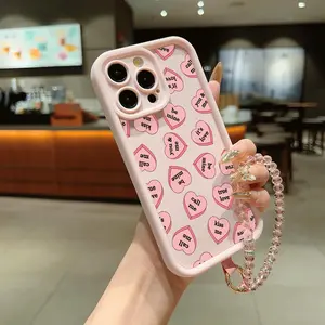 Cute Bowknot & Heart Pattern Phone Case with Lanyard, Anti-drop Cellphone Protective Case, Total Protective Shockproof Mobile Phone Cover for iPhone