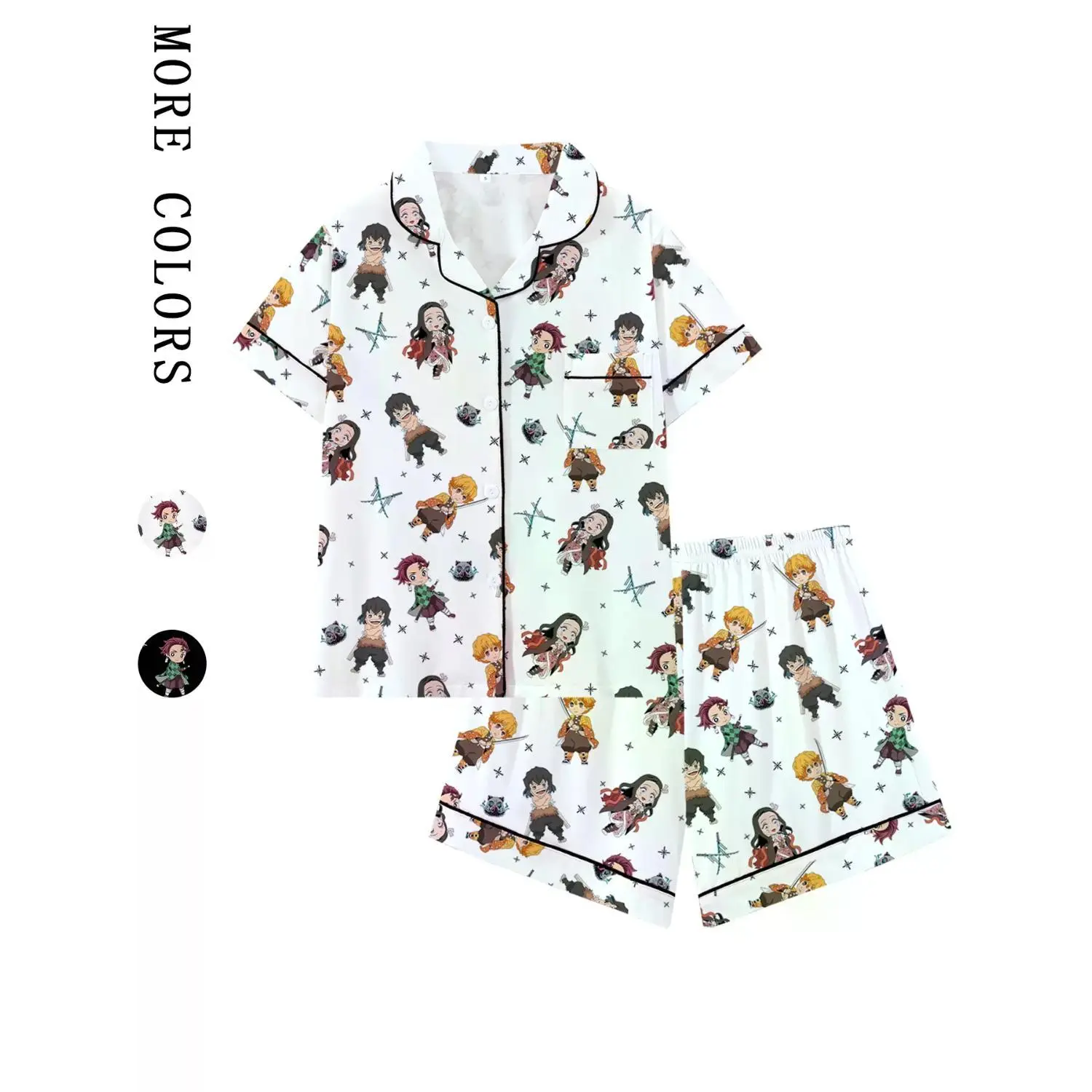 Anime Demon Slayer Collared Short Sleeve Pajama Set for Men & Teens - Comfortable Casual Sleepwear & Loungewear, Perfect Gift for All Seasons