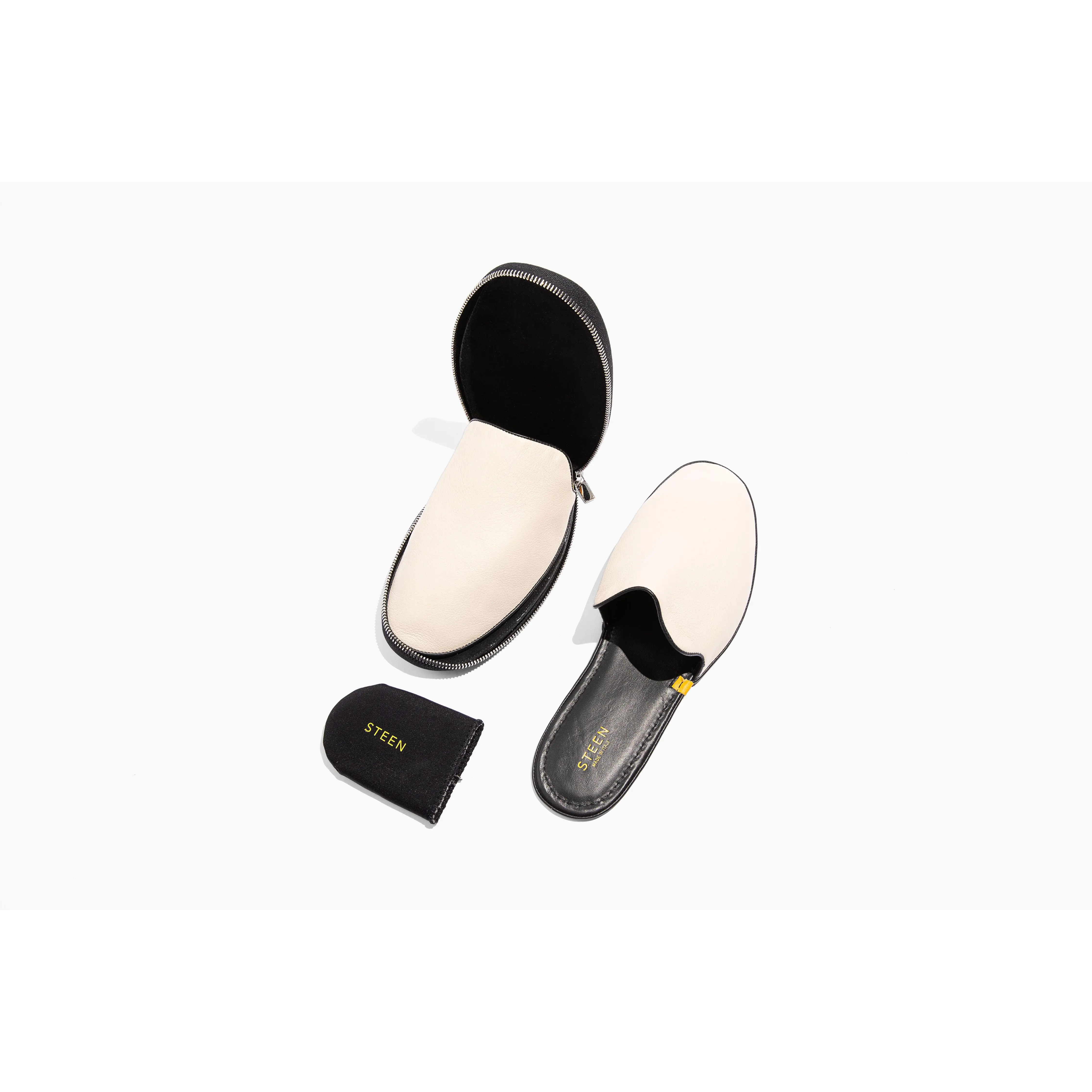 Womens Cream Leather Foldable Slipper