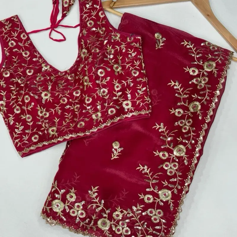 Women party wear saree Indian  wedding purple set blouse stitched