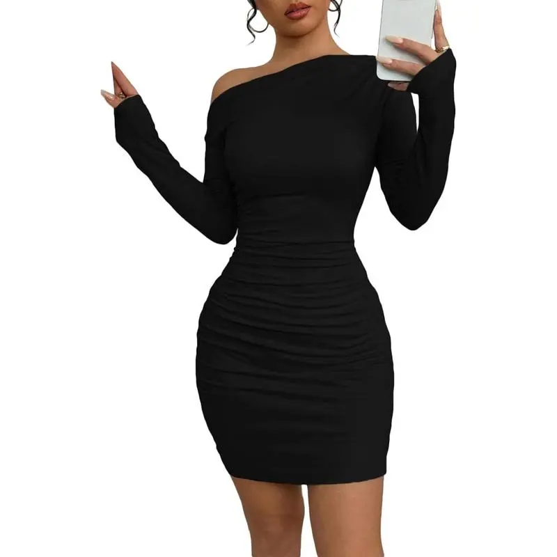 beige long sleeve dress mini Beige Short Dress With O-Ring Front And Long Sleeves main image 1