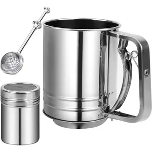 Stainless Steel 5 Cup 3 in1 Flour Sifter with Powdered Sugar Shaker Duster for Baking Cakes Pastries Pies Cupcakes and Desserts