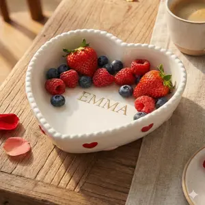 Heart Bowl with Name | "I Love You" Engraved Jewelry Dish | Ceramic Heart Trinket Tray | Valentine's Day Anniversary Gift Ring Bowl