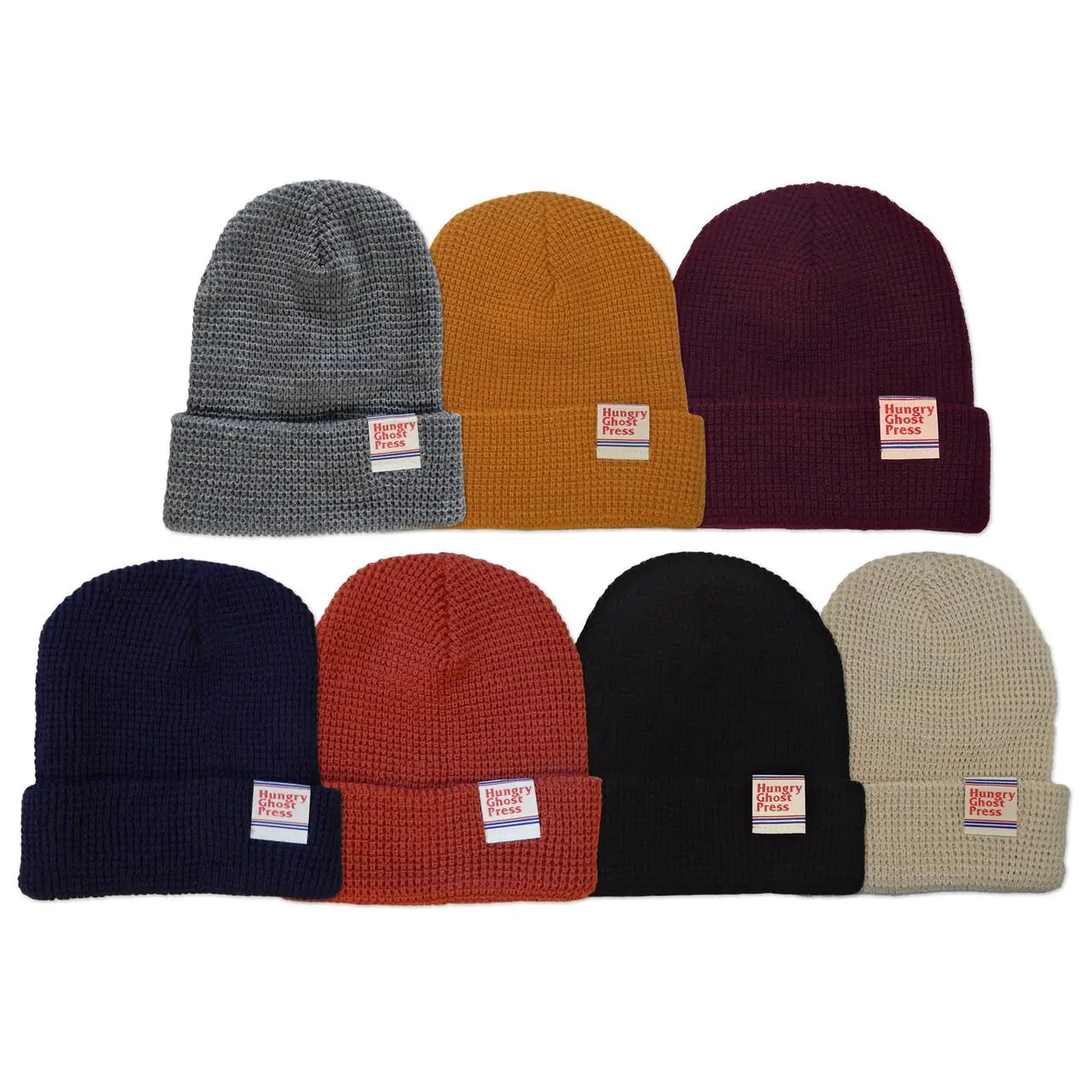 New England Waffle Knit Beanie in 7 Colors - Unisex, HGP Folded Tag, 100% Acrylic, One Size Fits Most