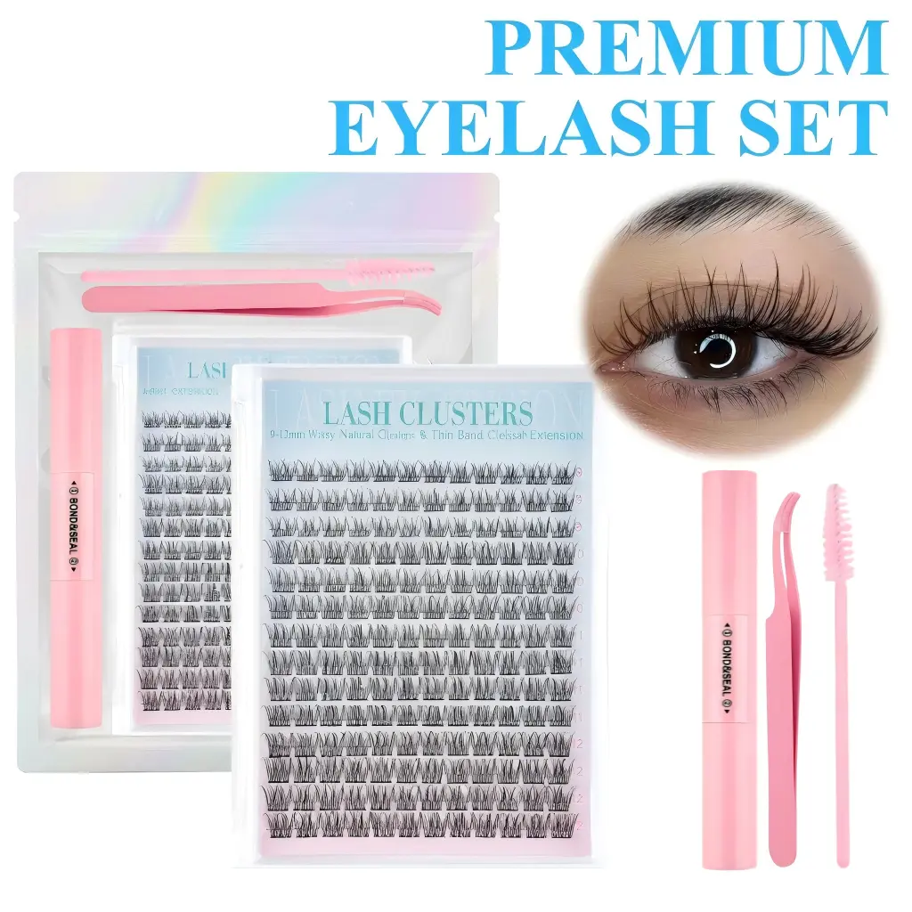 Lash Clusters Eyelash Kit 9-12mm 168PCS Wispy Natural Cluster Eyelash DIY Lash Extension Kit with Lash Bond and Seal, Lash Tweezers, DIY Eyelash Extension Kit for Beginners