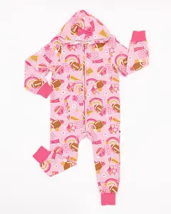 Bamboo Terry Zip Romper for Baby Girl (3M-2T) - Christmas Holiday Long Sleeve Coverall | One Piece Zipper Jumpsuits Pjs for Family Matching Xmas Gift