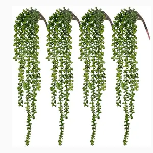 4 counts Hanging Faux Bead Plant, Indoor Decor Artificial Heart Tears, green wall background decoration, indoor artificial plant for home garden outdoor decoration