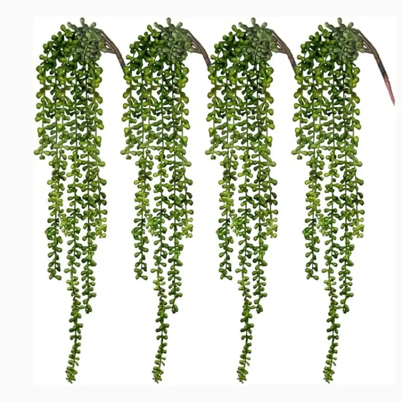 4 counts Hanging Faux Bead Plant, Indoor Decor Artificial Heart Tears, green wall background decoration, indoor artificial plant for home garden outdoor decoration