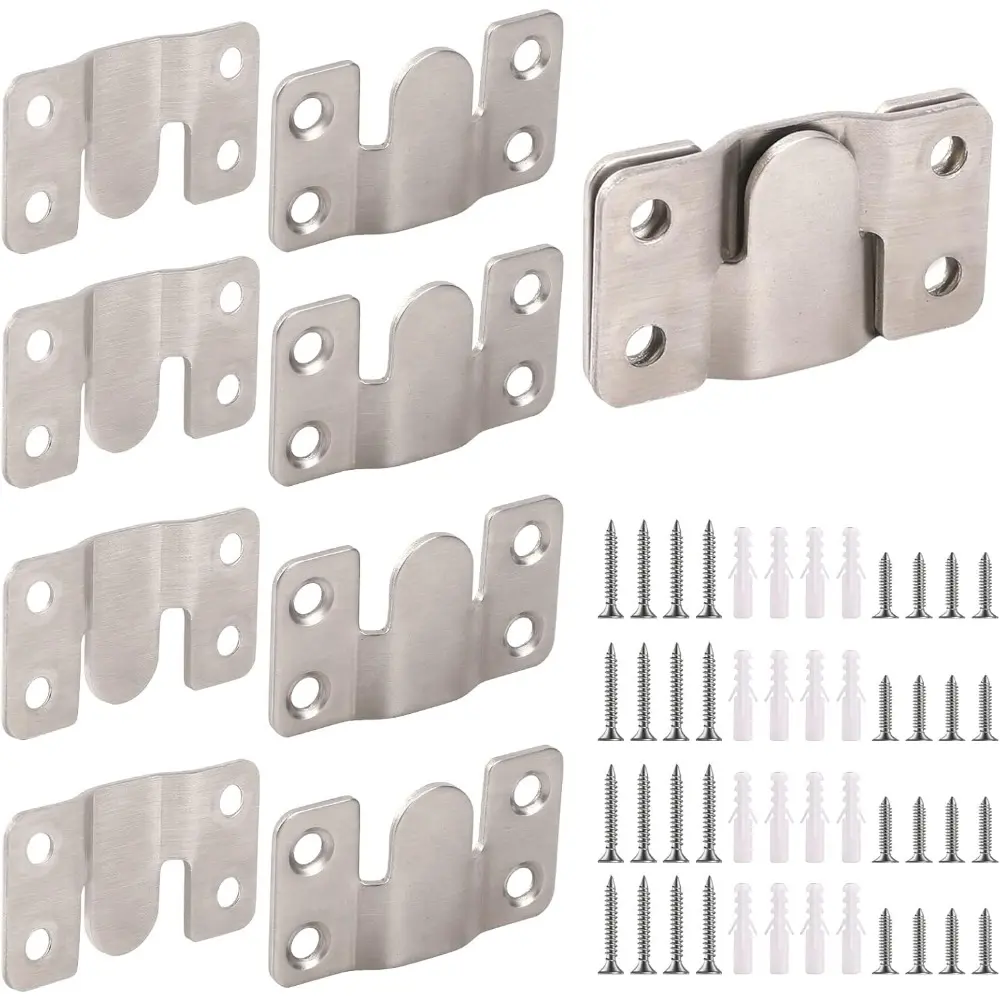 Pairs Interlocking Flush Mount Bracket for Picture Hanging Hooks, Stainless Steel, Heavy Duty, for Photo Frame, Large Picture Hanger, Hanging Buckle, Furniture Connector, Headboard and Wall Mounting Hardware