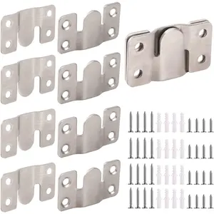Pairs Interlocking Flush Mount Bracket for Picture Hanging Hooks, Stainless Steel, Heavy Duty, for Photo Frame, Large Picture Hanger, Hanging Buckle, Furniture Connector, Headboard and Wall Mounting Hardware