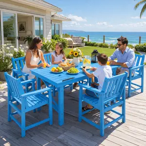 SeeHill 7 Pieces HDPE Outdoor Dining Set, Patio Dining Set with Umbrella Hole, All Weather Outdoor Dining Table Sets for 6, HDPE Patio Furniture Sets for Deck, Backyard, Lawn, and Poolside