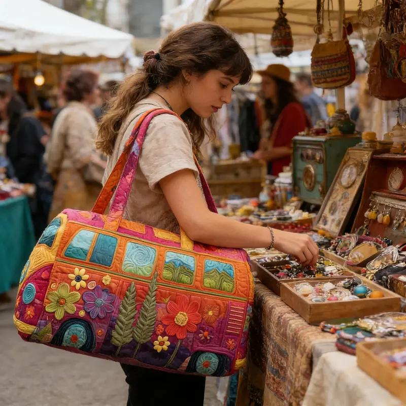 18 inch*9 inch*9 inch Unisex Boho Quilted Weekender Travel Bag, Lightweight & Comfortable, Hippie Design