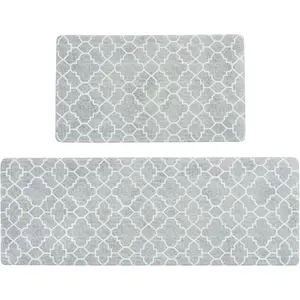 Kitchen Mat Set of 2, Anti- Cushioned Kitchen Mats for Floor,  Non Slip Comfort Standing Mat, Boho Kitchen Rug for Kitchen Decor, Sink, Office, 17"x30"+17"x47", Stone Gray